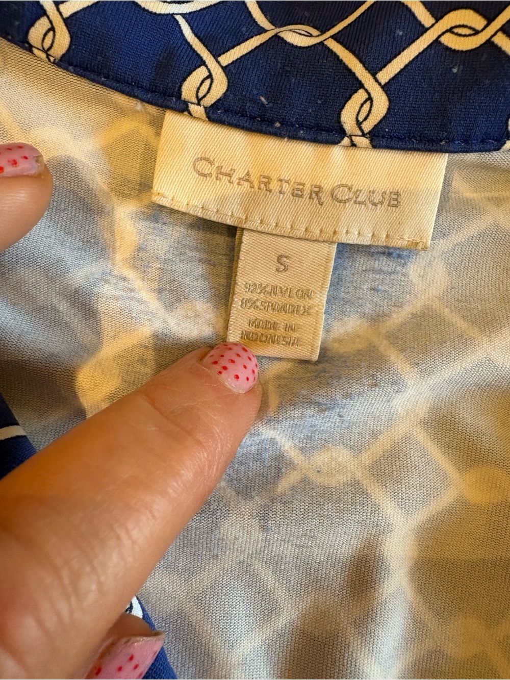 Charter Club Blue Geometric Button-Up Blouse Small - Picture 3 of 8